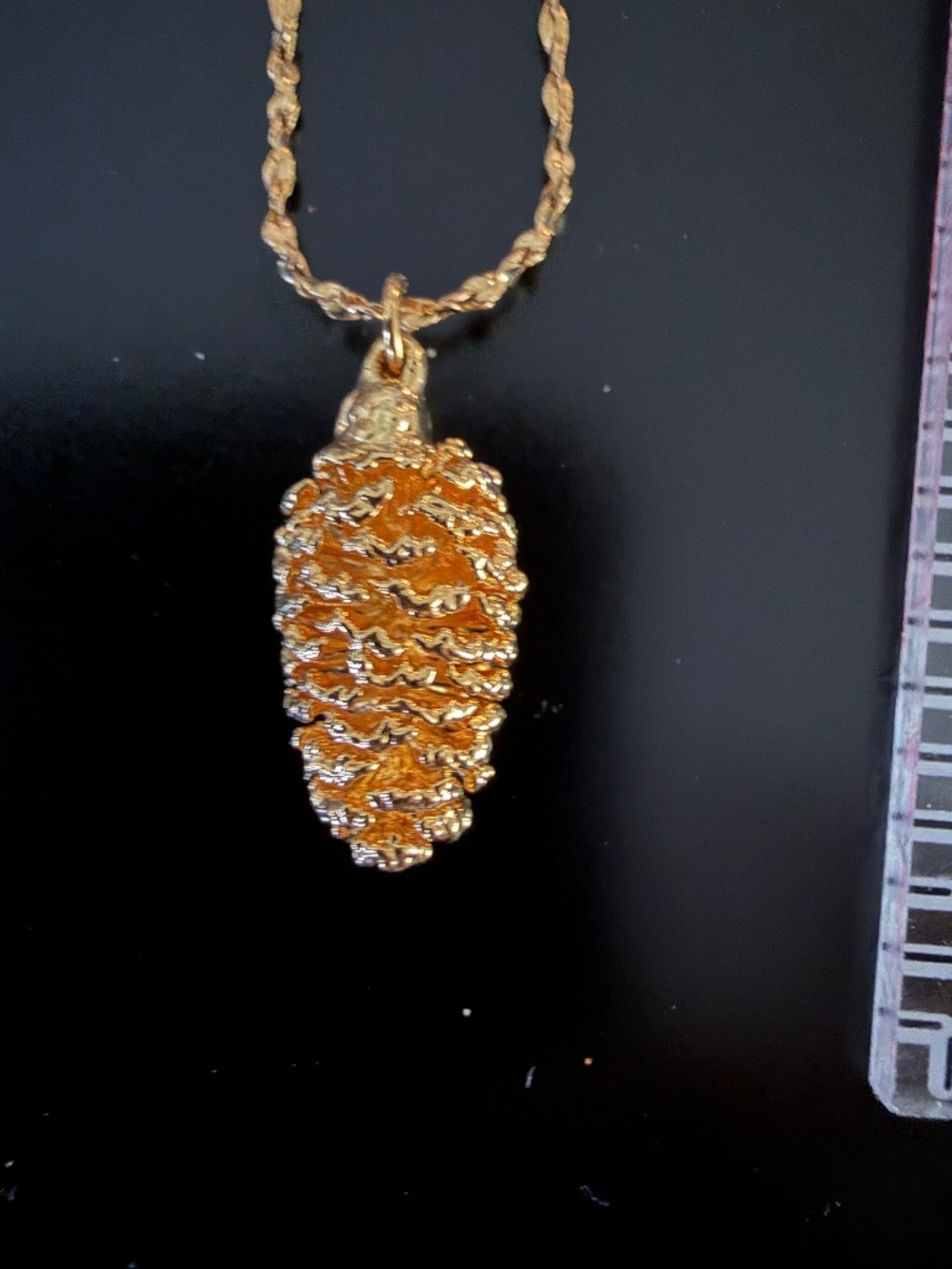 Retro 70s Gold plated Pinecone Pendant Necklace
